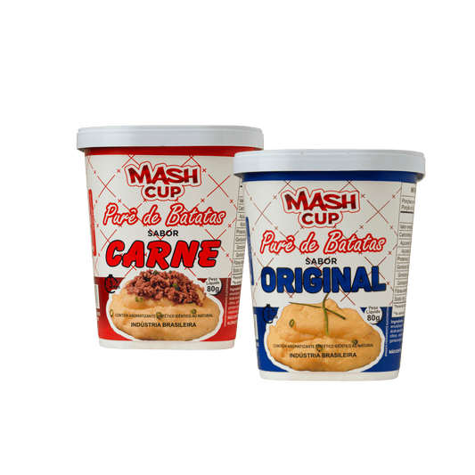 Kit Mash Cup com dois copos – Sabores Original e Carne de purê de batata instantâneo