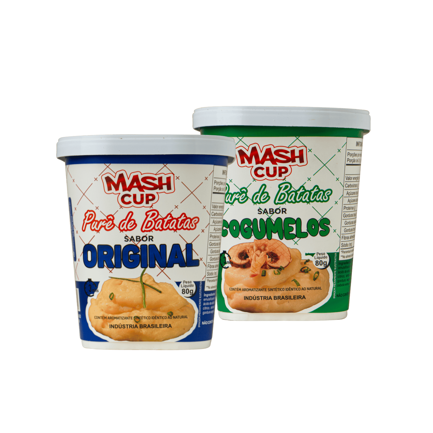 Kit Mash Cup com 2 unidades – Sabores Original e Cogumelo, purê de batata instantâneo no copo