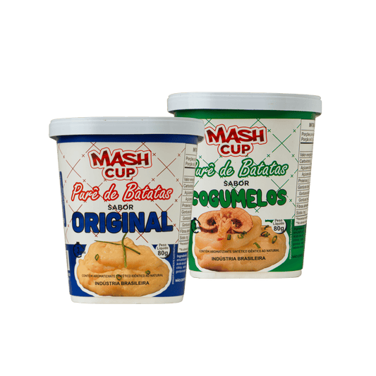 Kit Mash Cup com 2 unidades – Sabores Original e Cogumelo, purê de batata instantâneo no copo