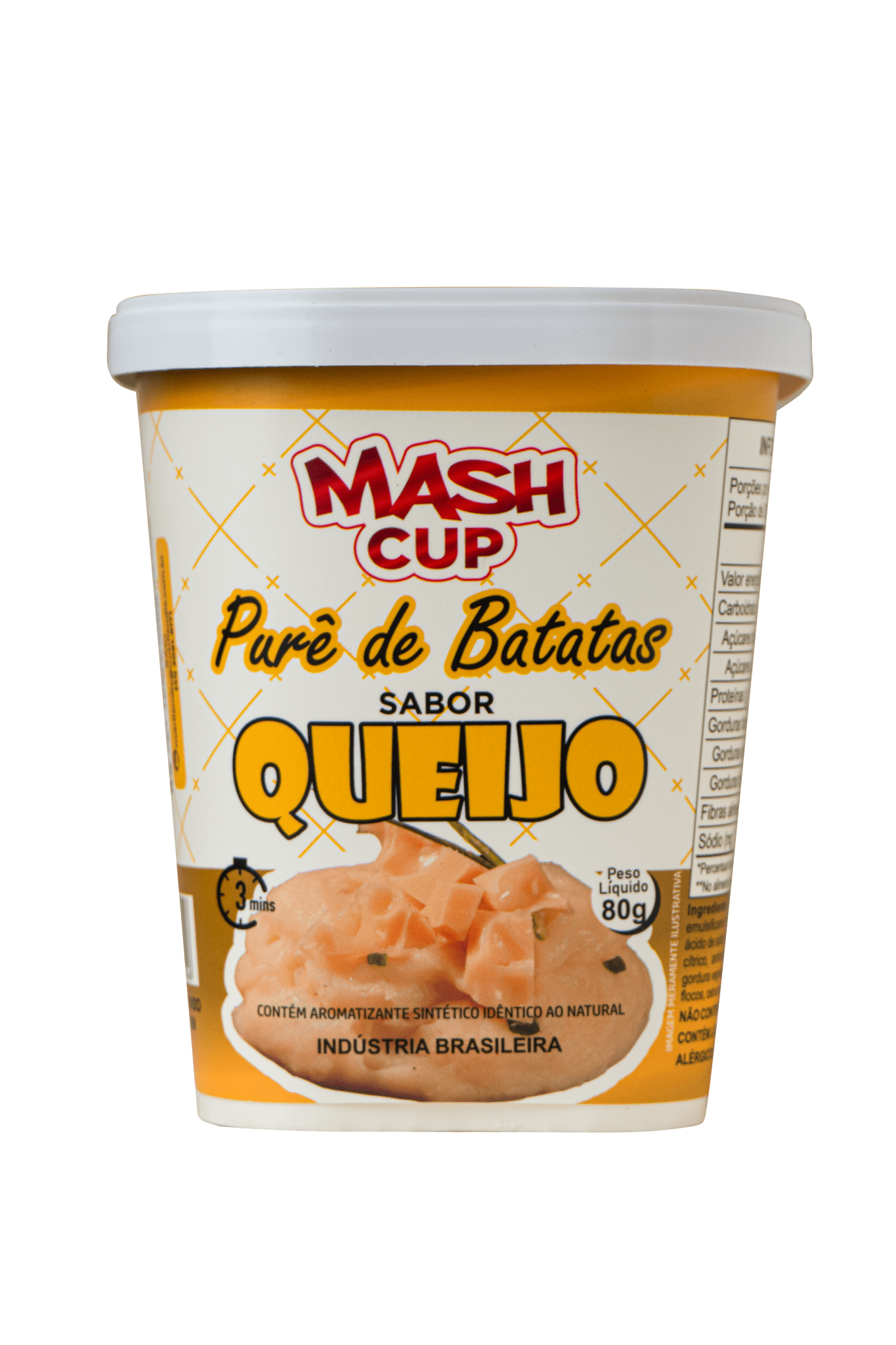 Purê de batata instantâneo Mash Cup sabor Queijo em copo individual com textura cremosa
