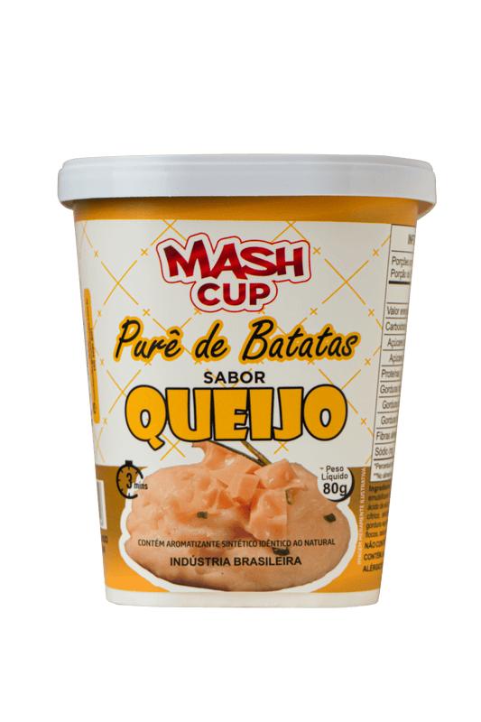 Purê de batata instantâneo Mash Cup sabor Queijo em copo individual com textura cremosa
