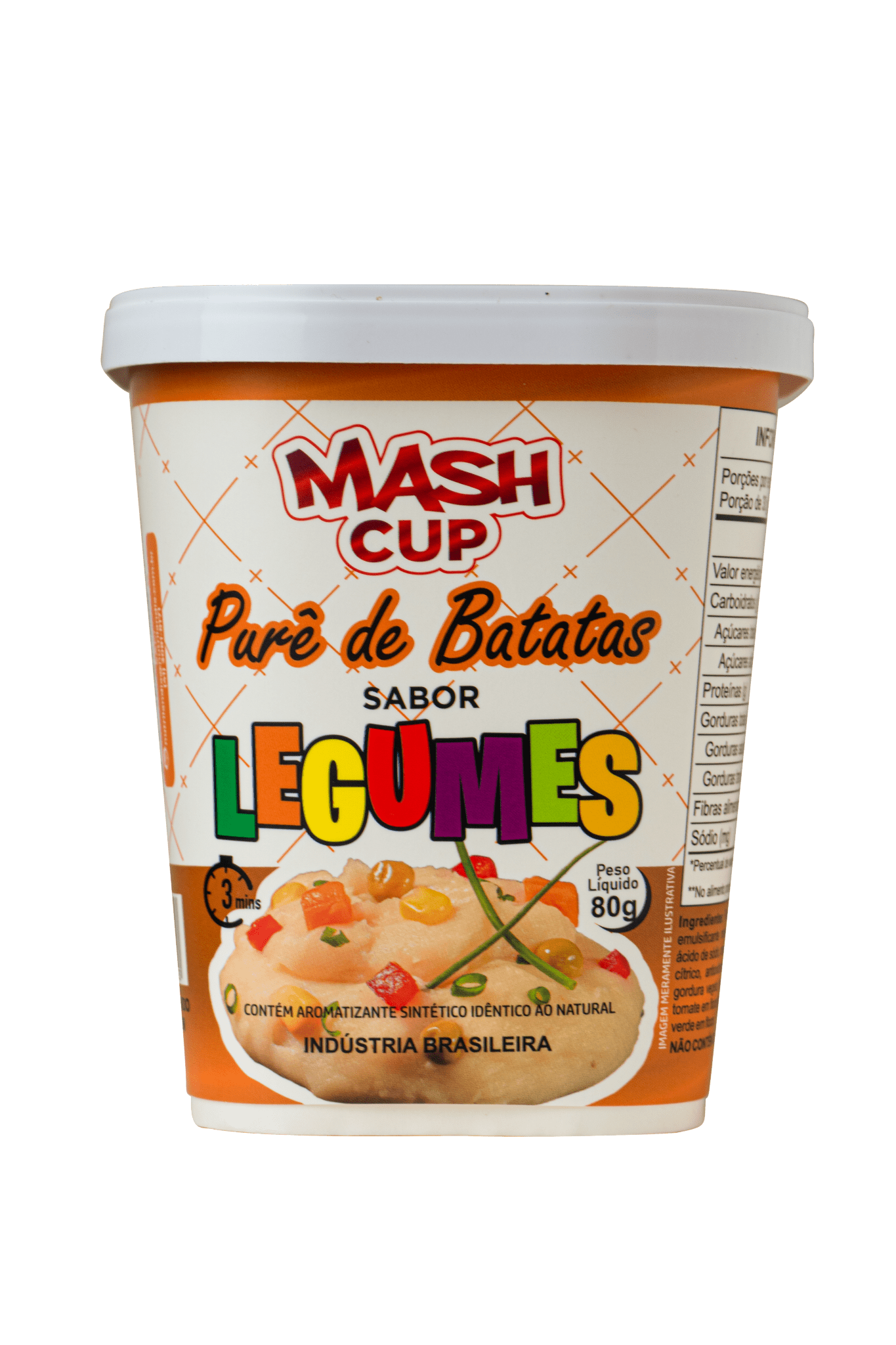 Copo do Mash Cup sabor Legumes – purê de batata instantâneo com mix nutritivo de legumes.