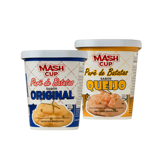 Kit com 2 unidades do Mash Cup – sabores Original e Queijo em copos prontos para consumo
